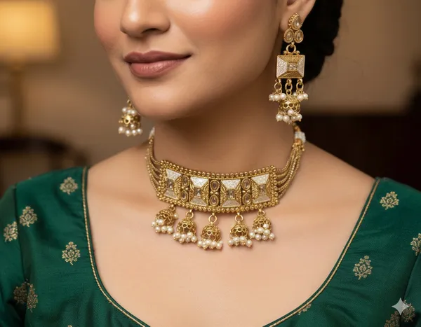 Gold_Noorani_Antique_Pearl_Choker_Necklace_Set_For_Women